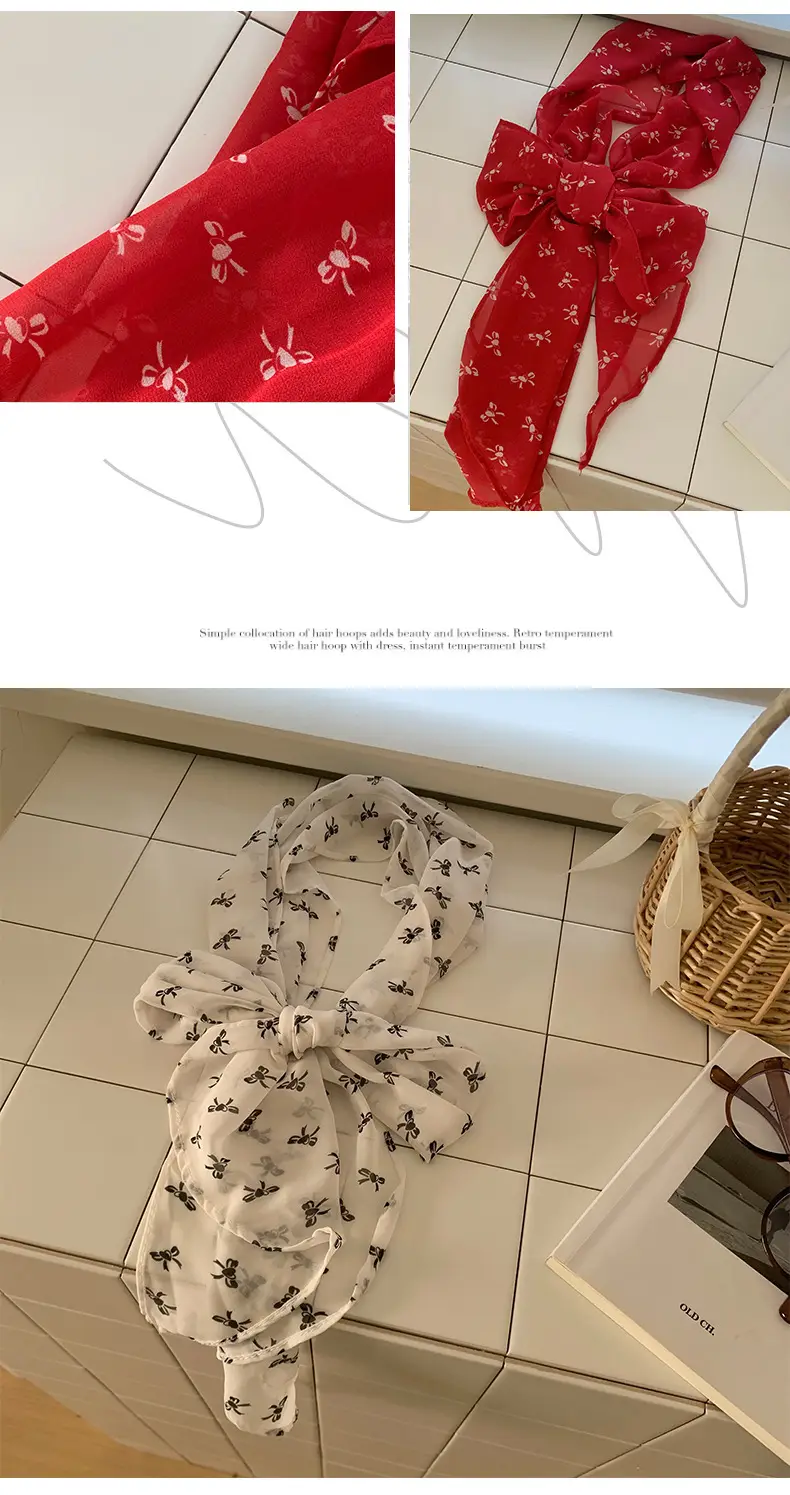Red French Print Headscarf for Women Summer — feature 9
