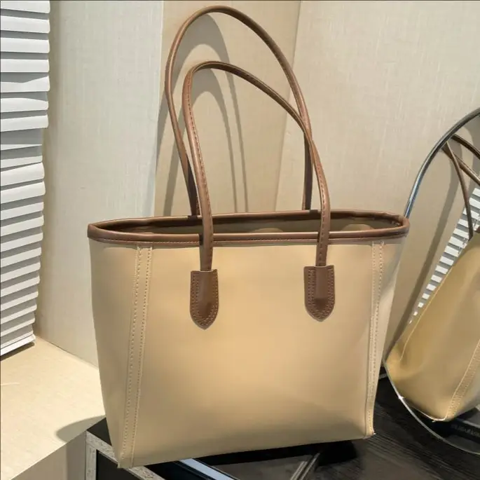 Women's Cross-Border Leather Tote Bag Large Capacity Beige - Image 5