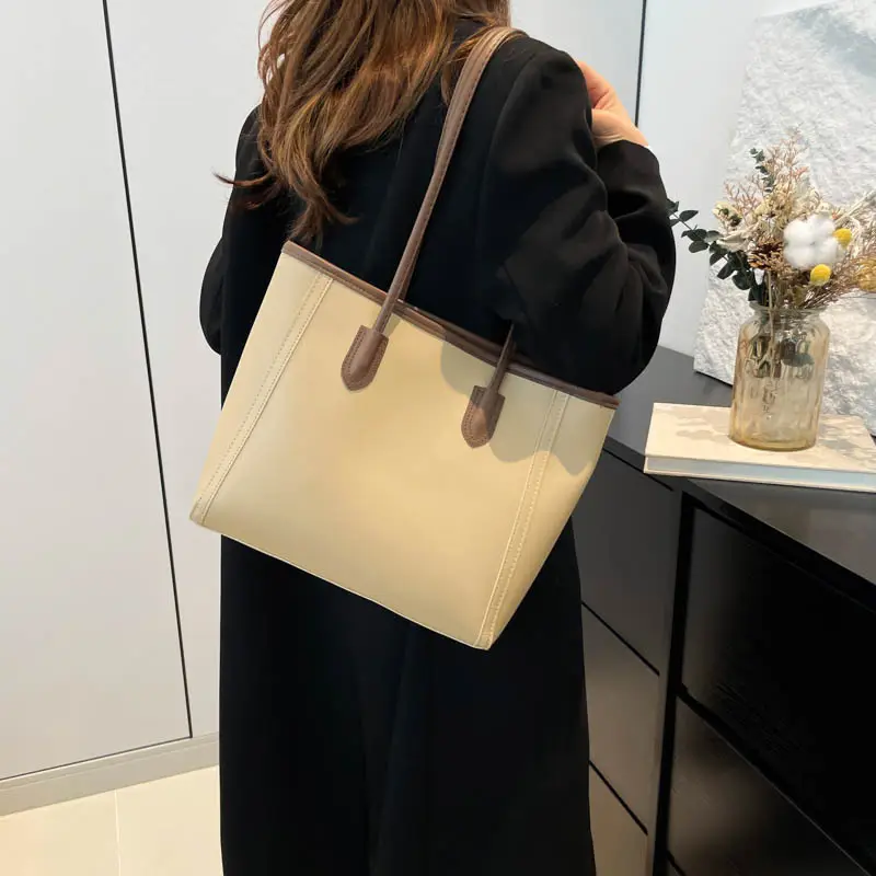 Women's Cross-Border Leather Tote Bag Large Capacity Beige - Image 7
