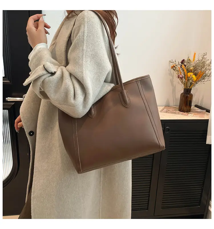 Women's Cross-Border Leather Tote Bag Large Capacity Beige — feature 15