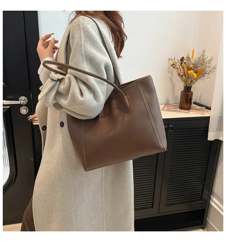 Women's Cross-Border Leather Tote Bag Large Capacity Beige — feature 16