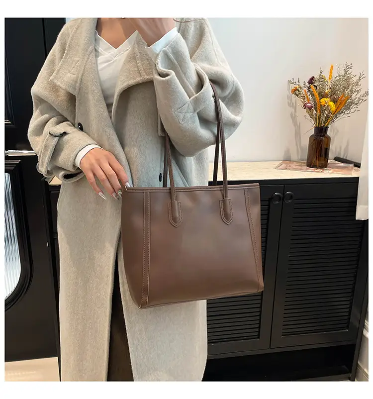 Women's Cross-Border Leather Tote Bag Large Capacity Beige — feature 17