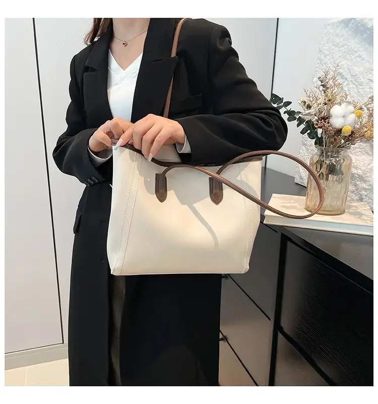 Women's Cross-Border Leather Tote Bag Large Capacity Beige — feature 25