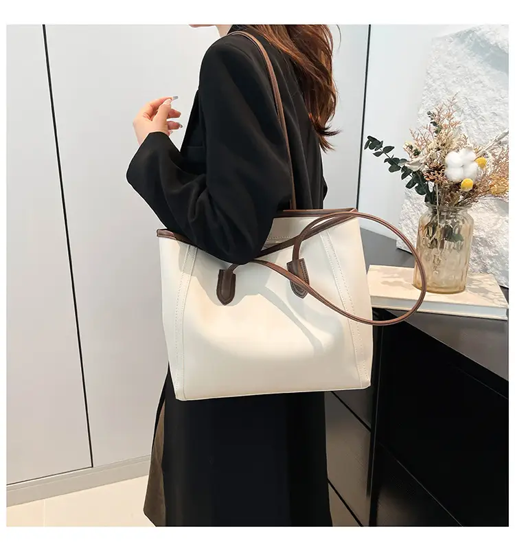 Women's Cross-Border Leather Tote Bag Large Capacity Beige — feature 26
