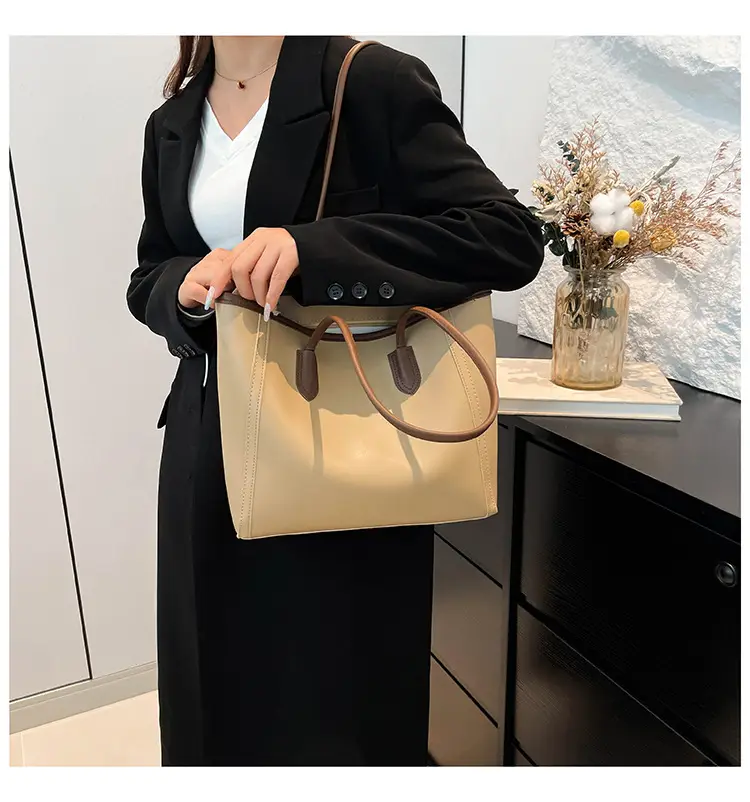 Women's Cross-Border Leather Tote Bag Large Capacity Beige — feature 31