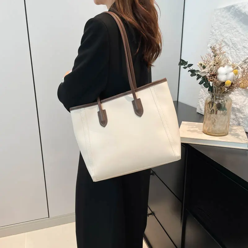 Women's Cross-Border Leather Tote Bag Large Capacity Beige - Image 2