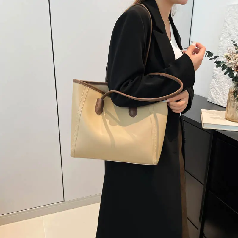 Women's Cross-Border Leather Tote Bag Large Capacity Beige - Image 3