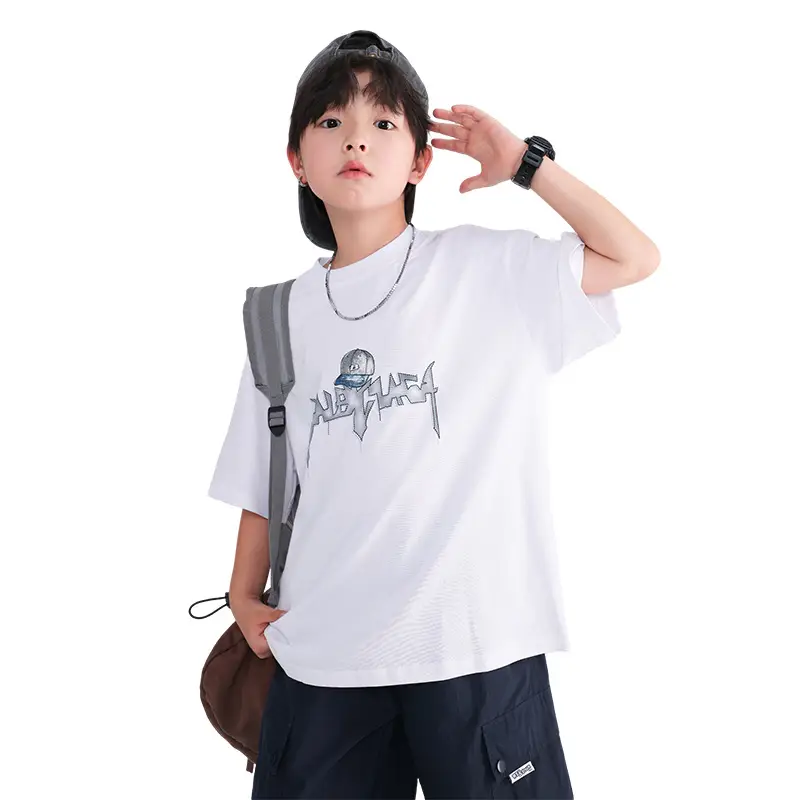 Boys White Cotton T-Shirt 2025 with Cap Back Design - Image 7