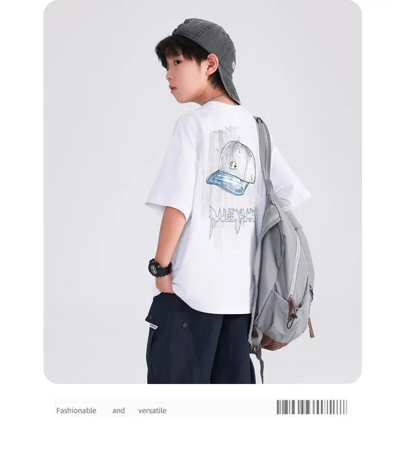 Boys White Cotton T-Shirt 2025 with Cap Back Design — feature 10