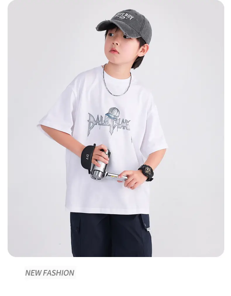 Boys White Cotton T-Shirt 2025 with Cap Back Design — feature 11