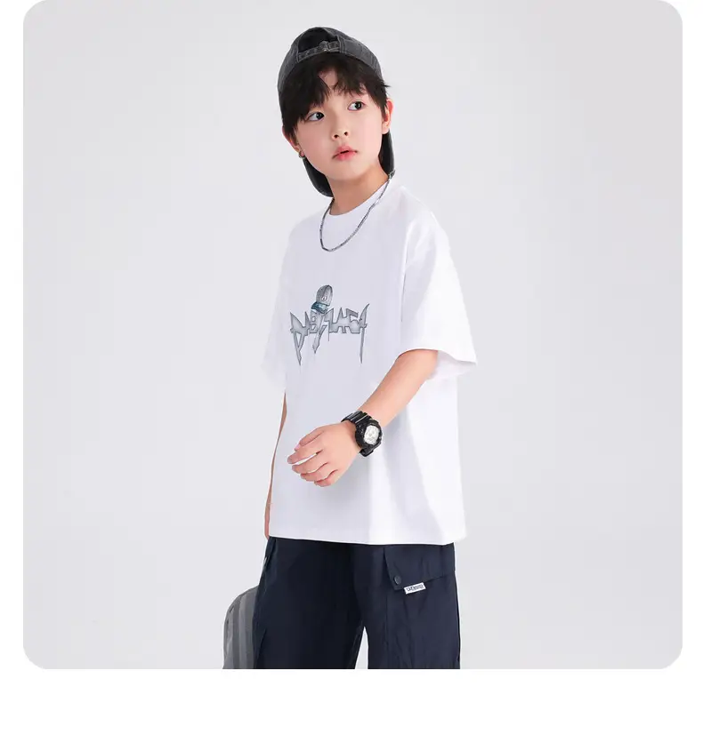 Boys White Cotton T-Shirt 2025 with Cap Back Design — feature 12