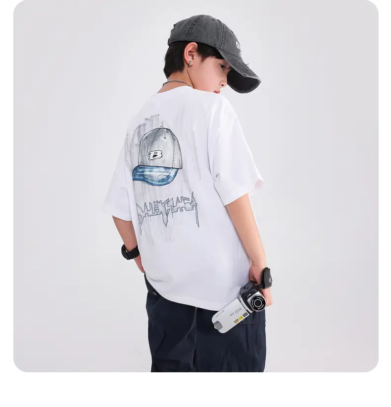 Boys White Cotton T-Shirt 2025 with Cap Back Design — feature 13