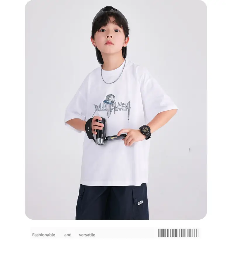 Boys White Cotton T-Shirt 2025 with Cap Back Design — feature 14