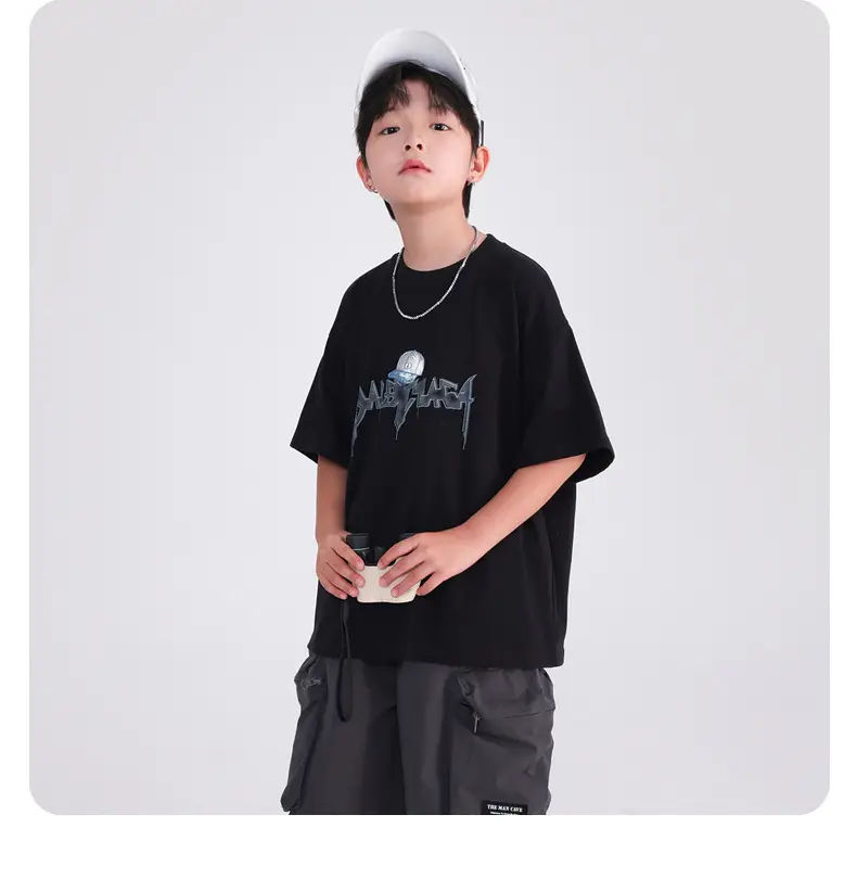 Boys White Cotton T-Shirt 2025 with Cap Back Design — feature 17