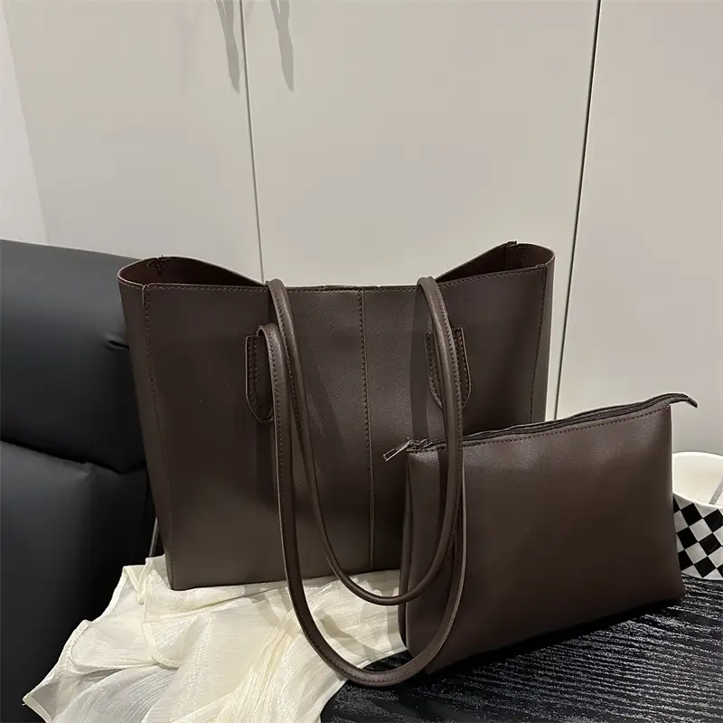 Women Large Capacity Tote Bag Brown Leather 2025 - Image 5