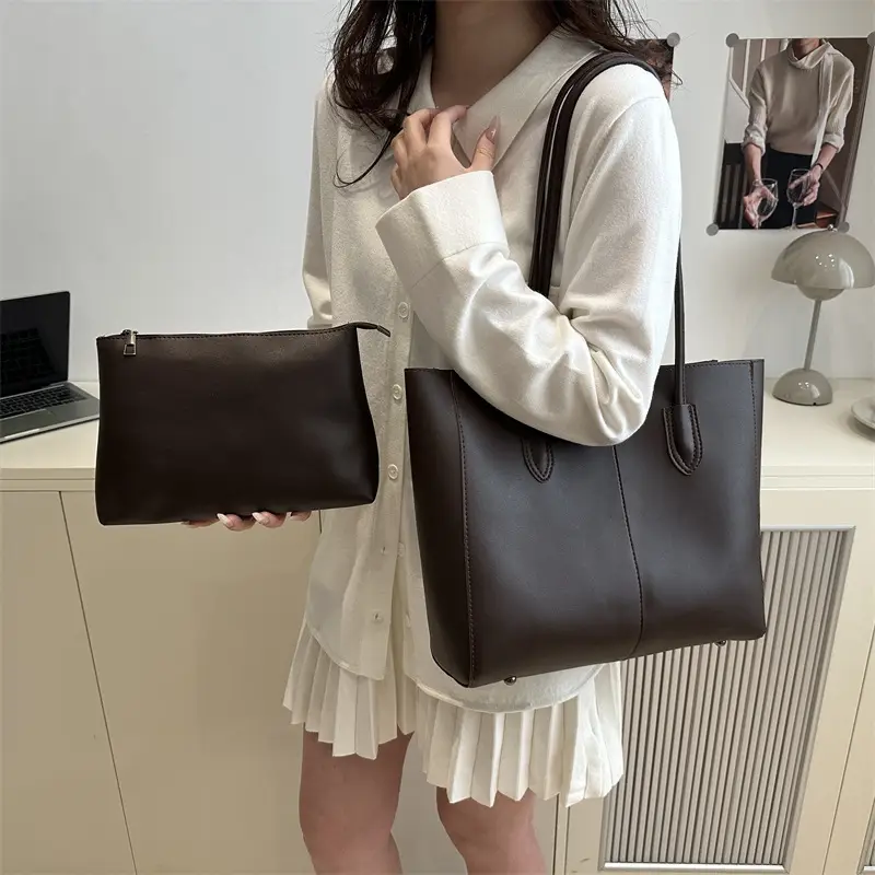 Women Large Capacity Tote Bag Brown Leather 2025 - Image 7