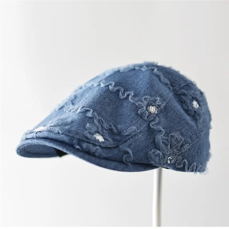 Women Blue Lace Flower Cap with Sunshade - Image 6
