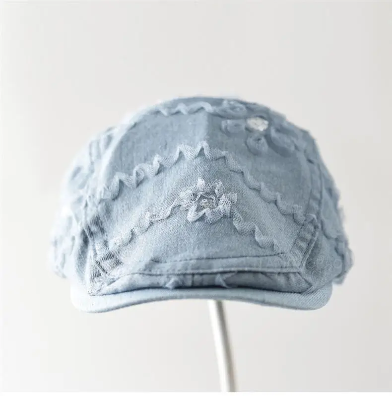 Women Blue Lace Flower Cap with Sunshade — feature 2