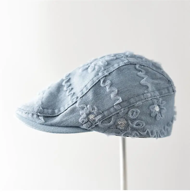 Women Blue Lace Flower Cap with Sunshade — feature 3