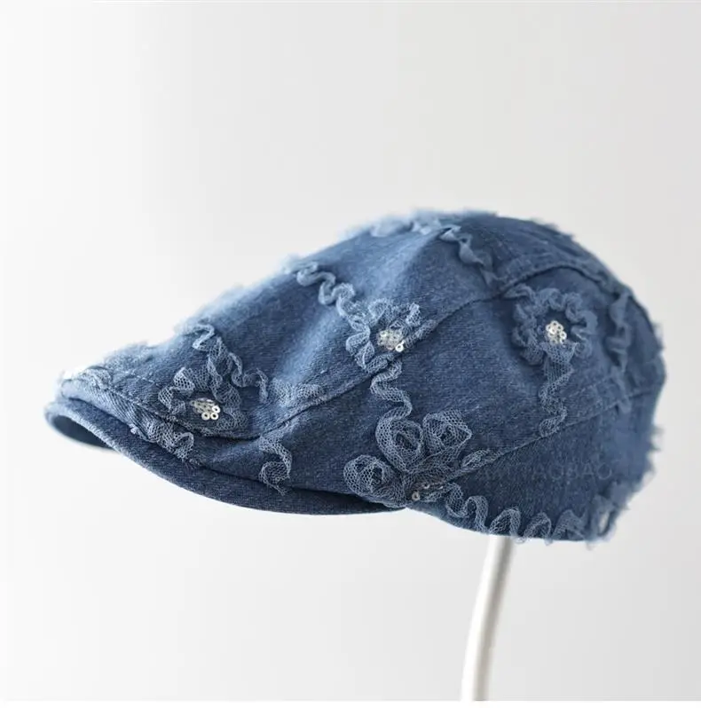 Women Blue Lace Flower Cap with Sunshade — feature 4