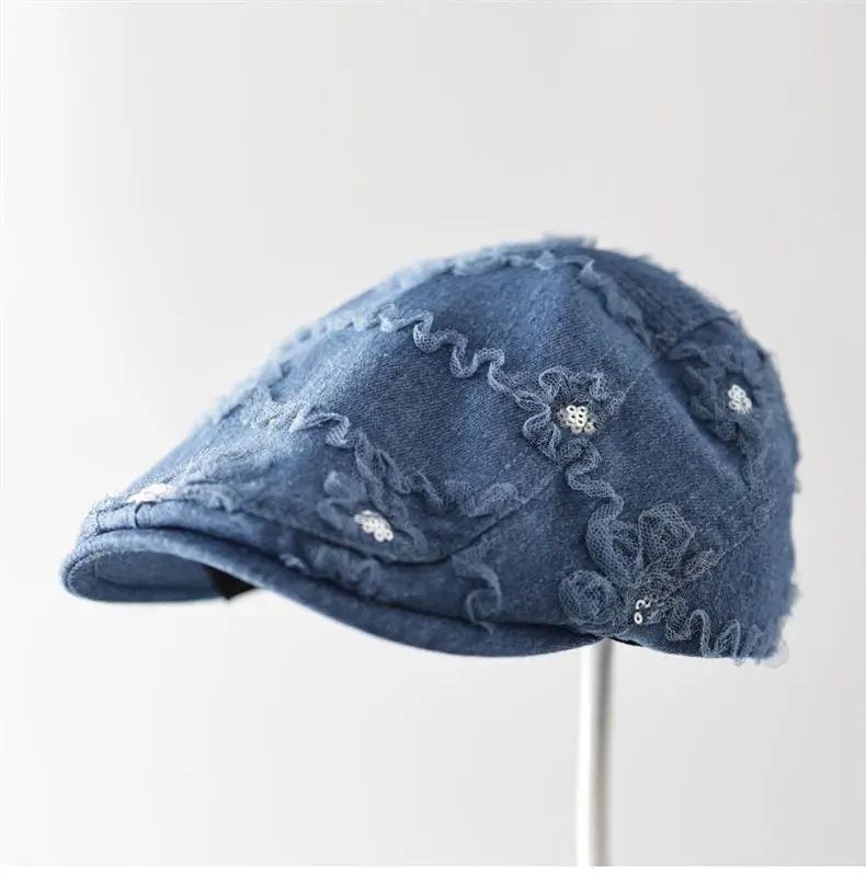 Women Blue Lace Flower Cap with Sunshade — feature 5