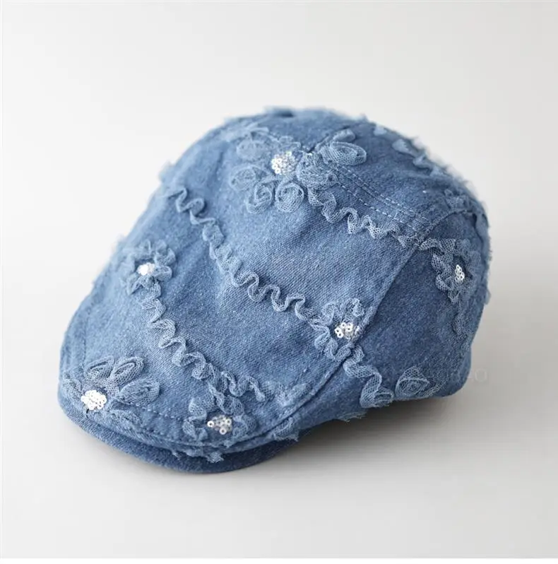Women Blue Lace Flower Cap with Sunshade — feature 6