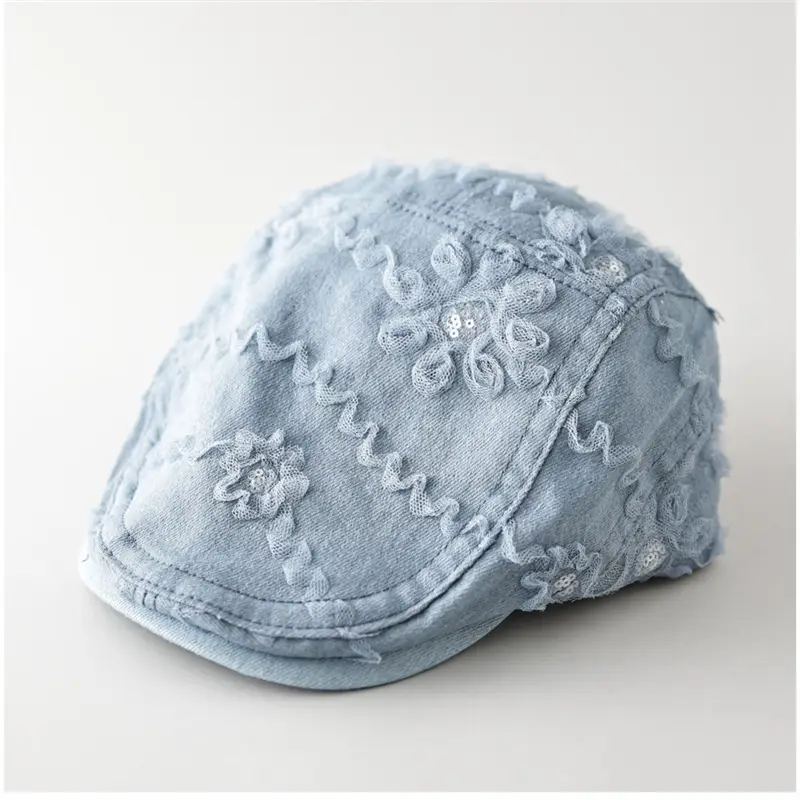 Women Blue Lace Flower Cap with Sunshade - Image 2
