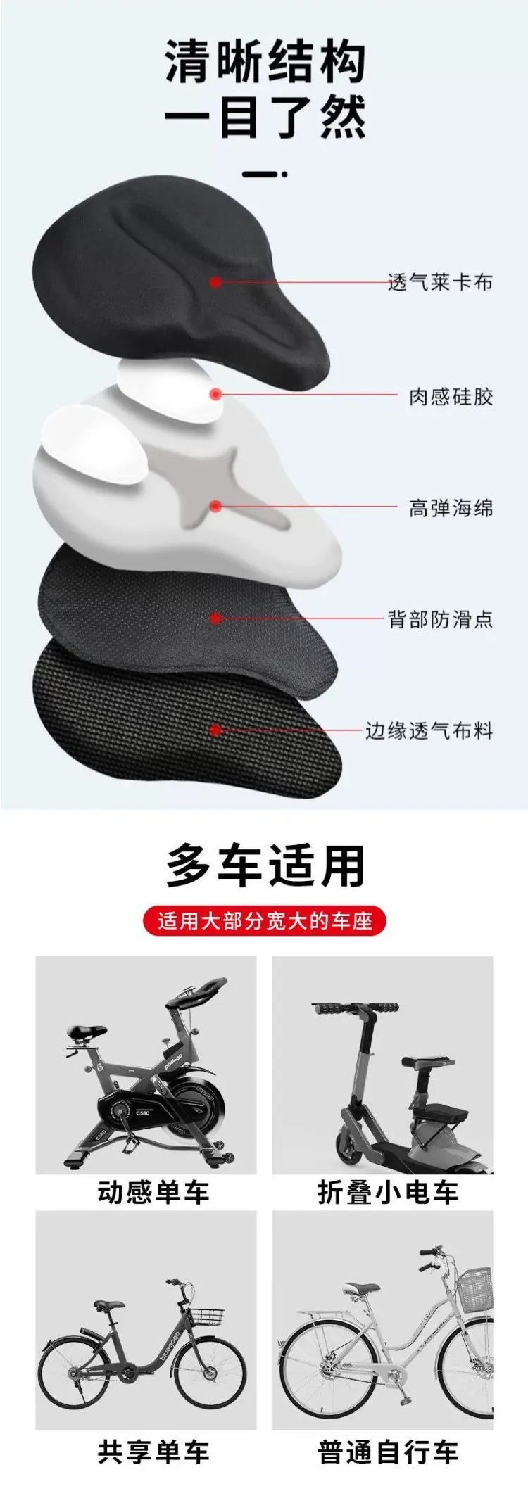Bicycle Seat Cover Thickened and Widened, Comfortable and Breathable Silicone Saddle Cover, Outdoor Cycling Bicycle Seat Cover, Waterproof — feature 12