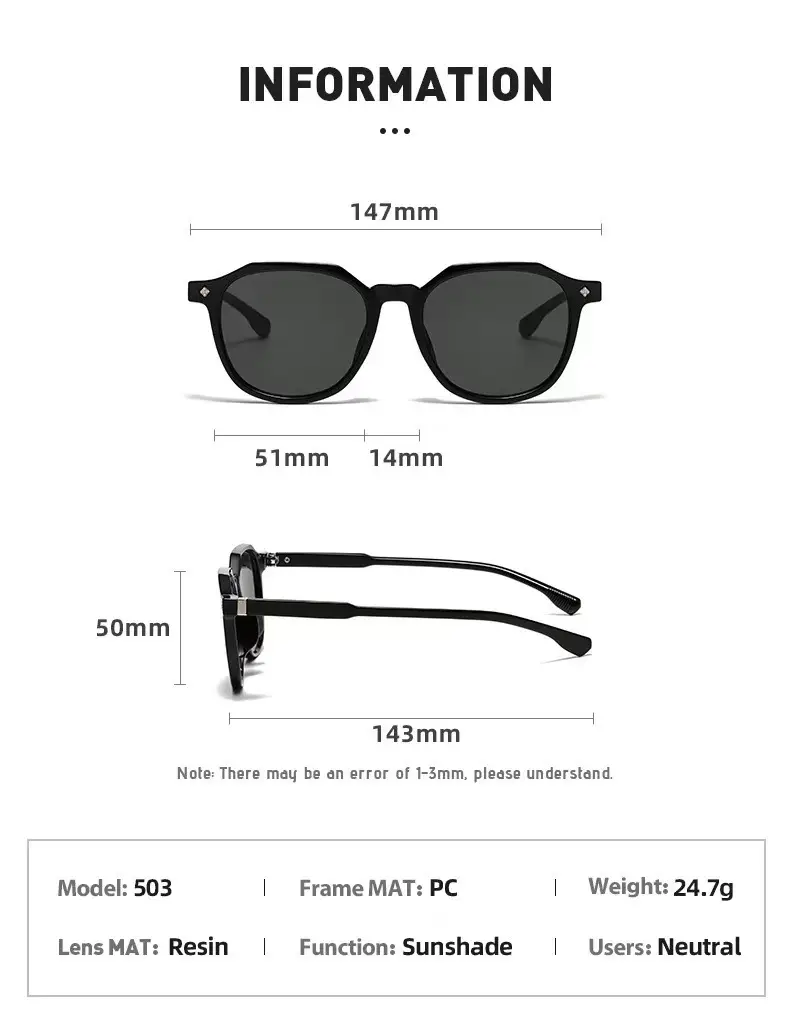 Black Frame Round Sunglasses for Women Men Summer Fashion — feature 5