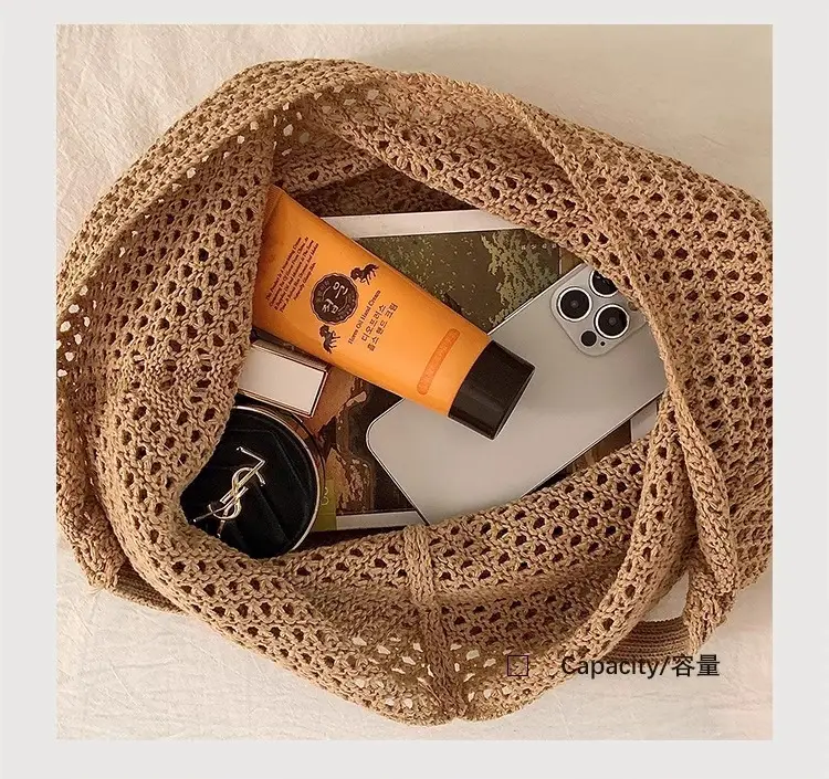 Red Knitted Shoulder Bag with Flower Decor for Women — feature 4