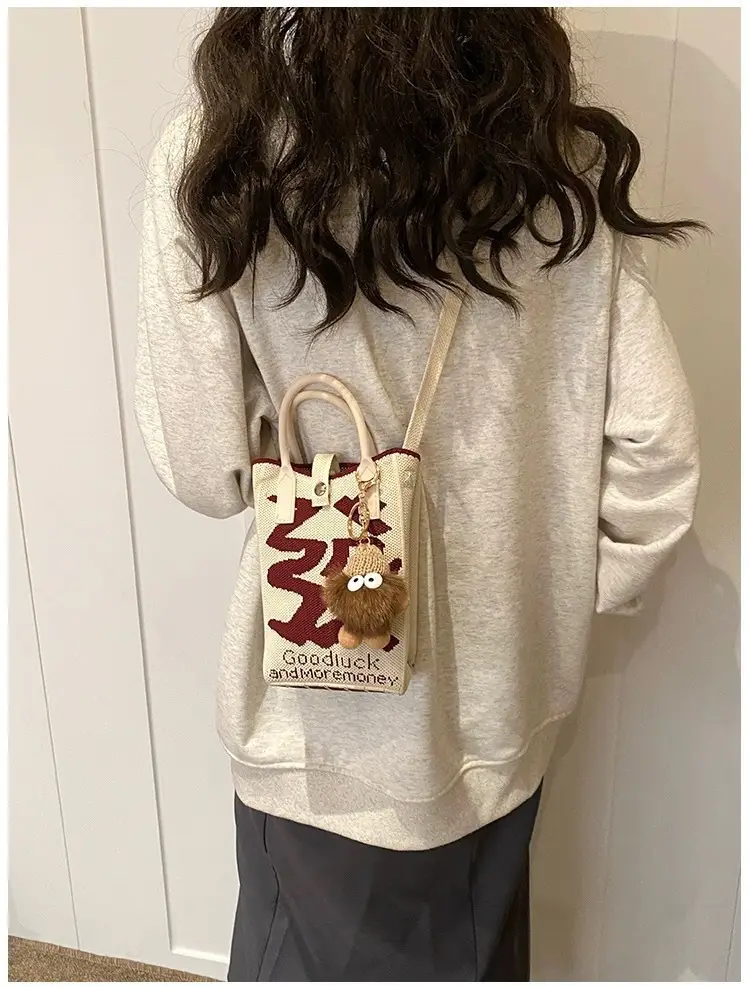 Red Knitted Shoulder Bag with Flower Decor for Women - Image 19