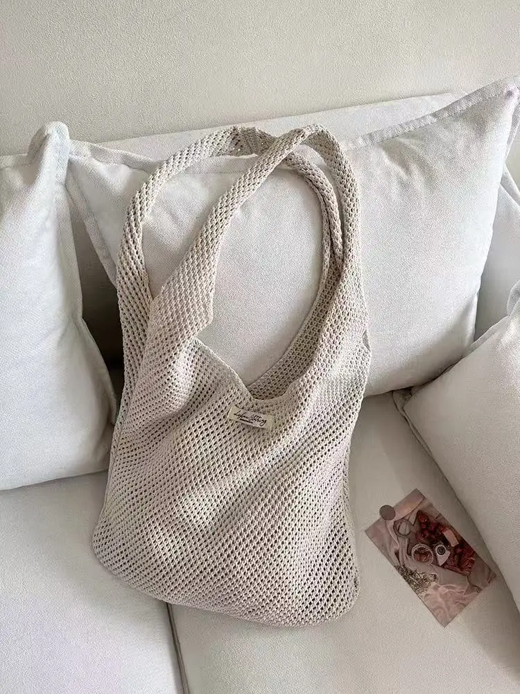 Red Knitted Shoulder Bag with Flower Decor for Women - Image 24