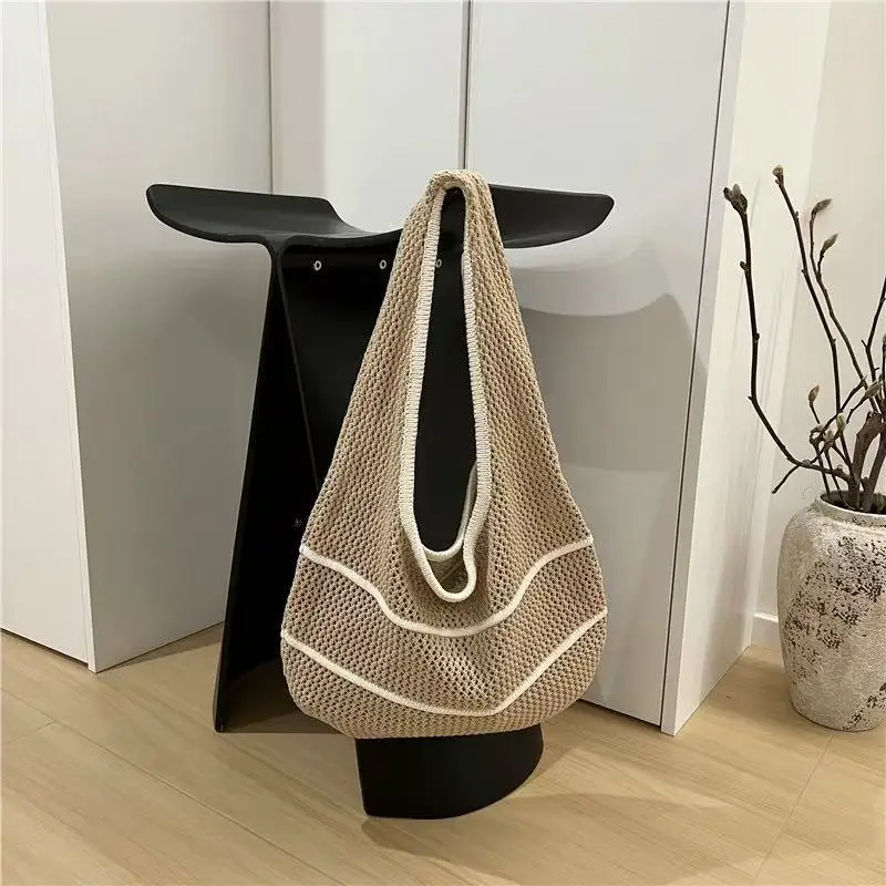 Red Knitted Shoulder Bag with Flower Decor for Women - Image 27