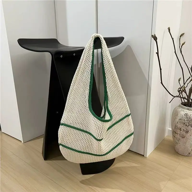 Red Knitted Shoulder Bag with Flower Decor for Women - Image 28
