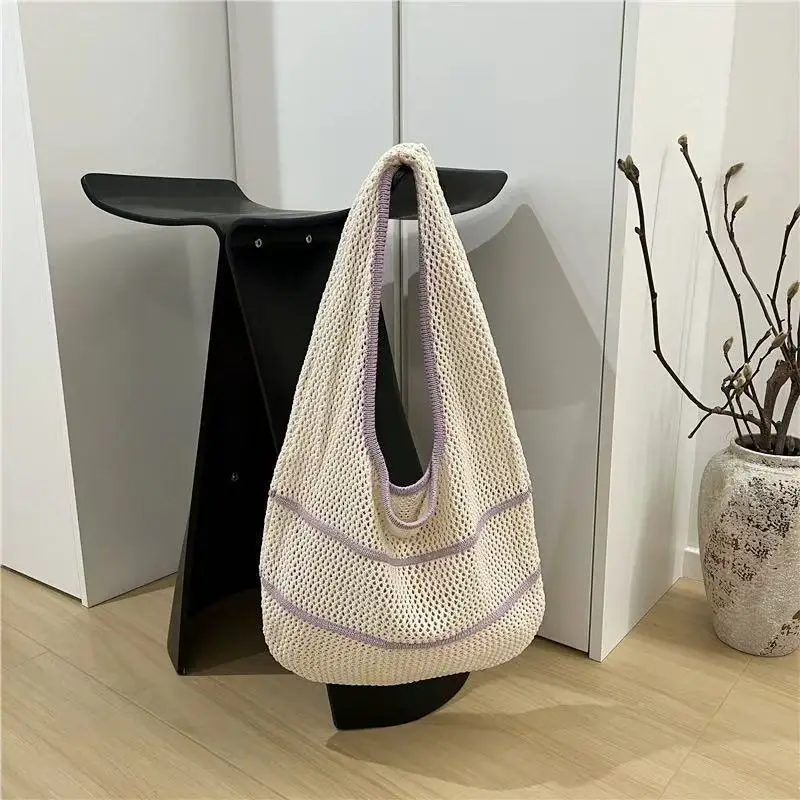 Red Knitted Shoulder Bag with Flower Decor for Women - Image 29