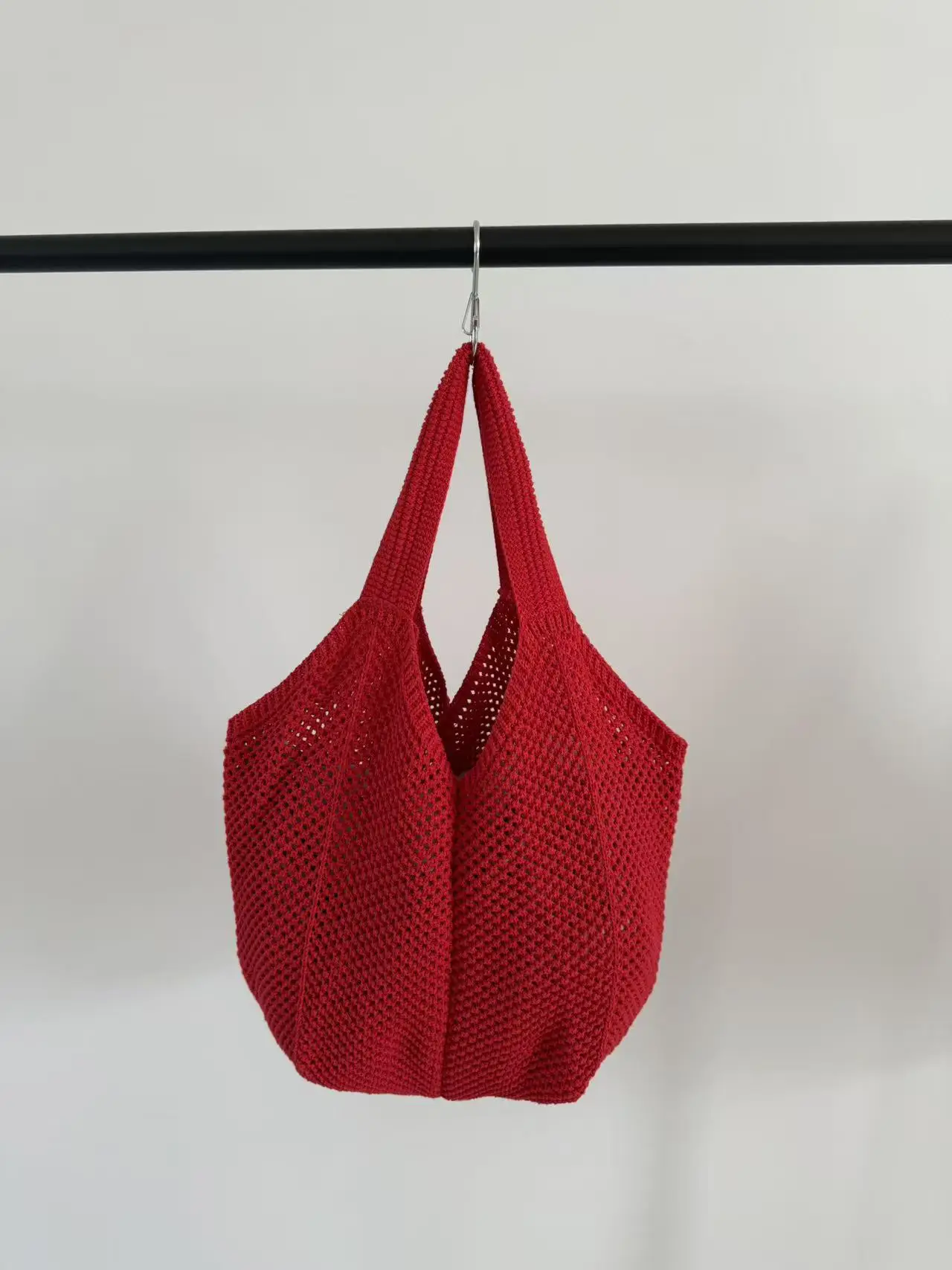 Red Knitted Shoulder Bag with Flower Decor for Women - Image 32