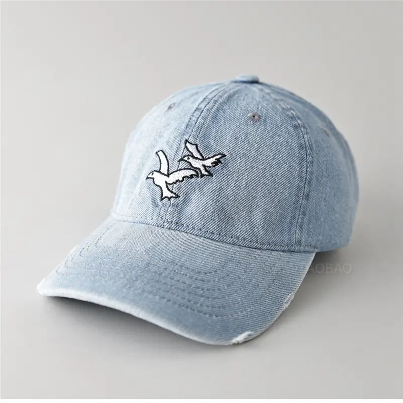 Men's Black Denim Cap with Seagull Embroidery