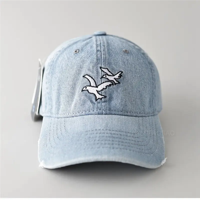 Men's Black Denim Cap with Seagull Embroidery