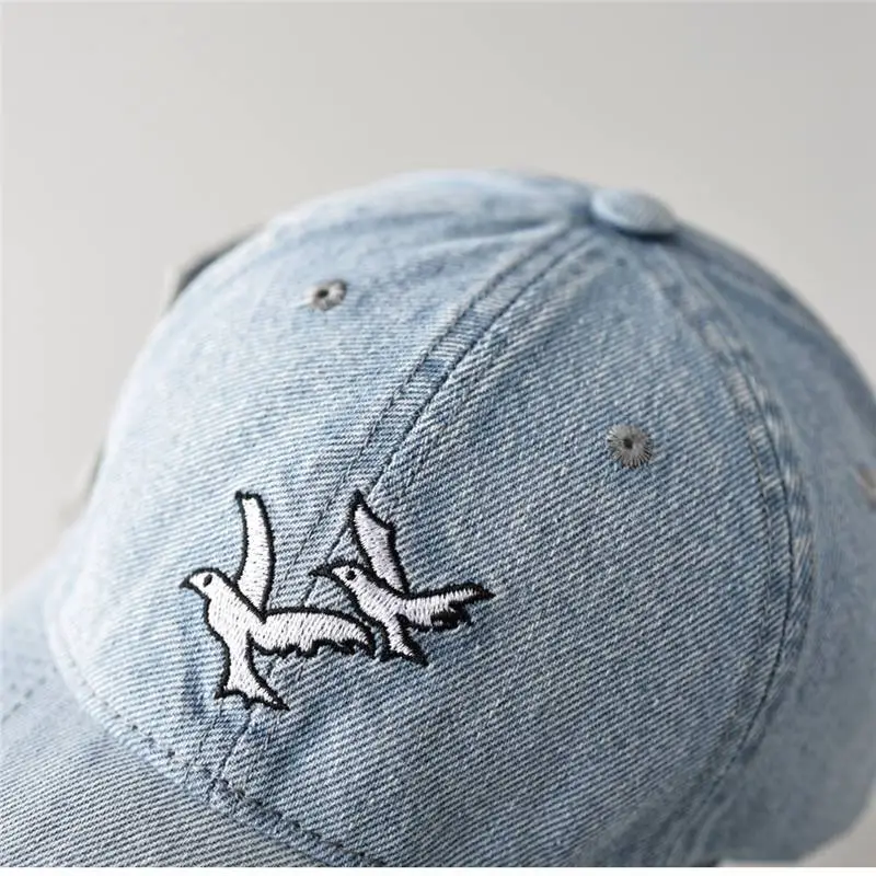 Men's Black Denim Cap with Seagull Embroidery