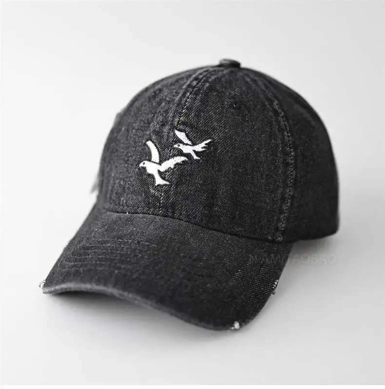 Men's Black Denim Cap with Seagull Embroidery — feature 2