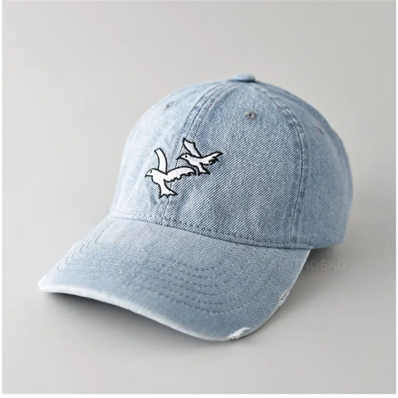 Men's Black Denim Cap with Seagull Embroidery