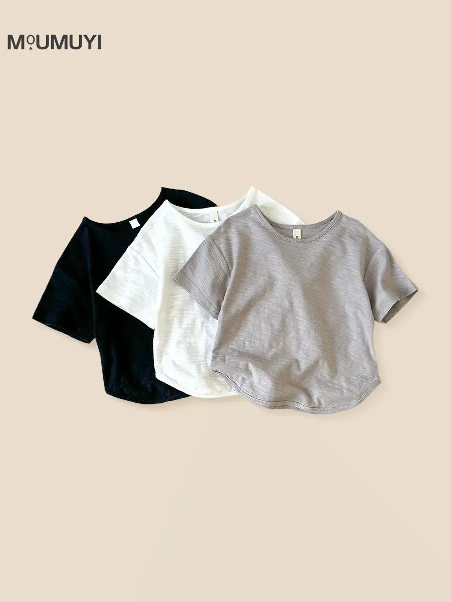 Boys Grey Cotton Round Neck T-Shirt 2025 Summer - Image 5