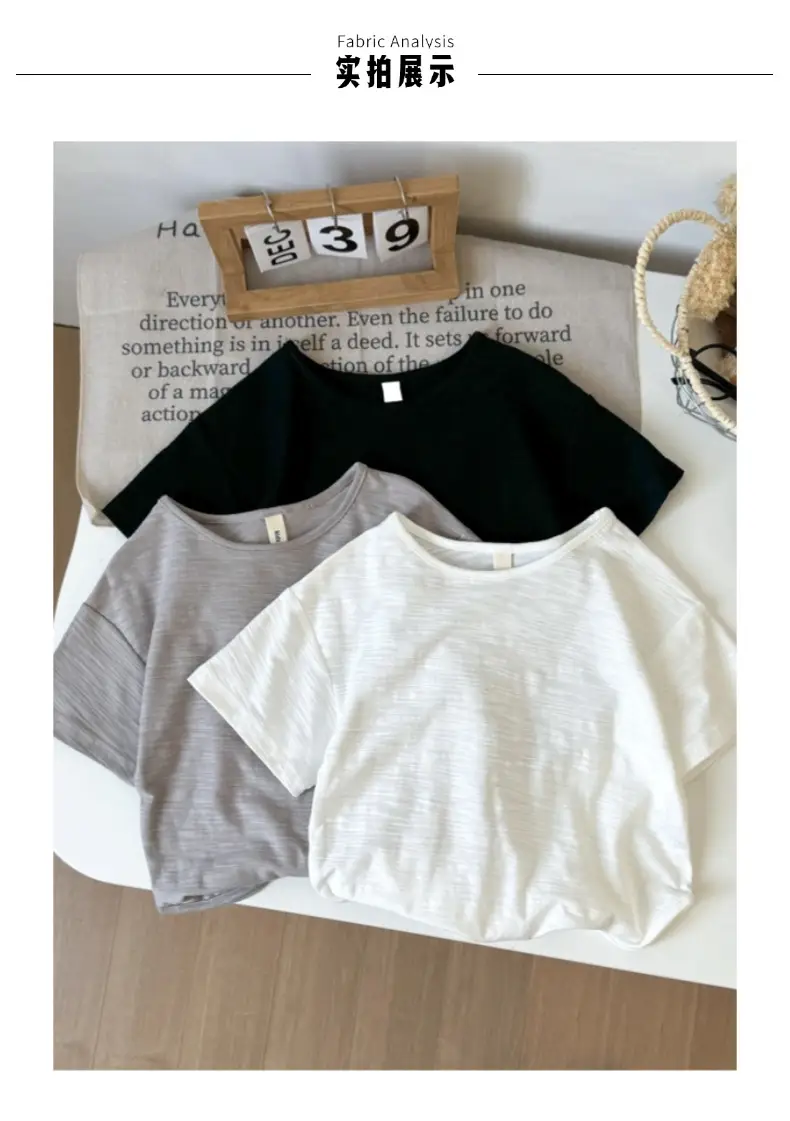 Boys Grey Cotton Round Neck T-Shirt 2025 Summer — feature 10