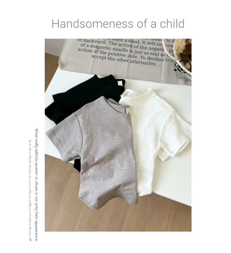 Boys Grey Cotton Round Neck T-Shirt 2025 Summer — feature 11