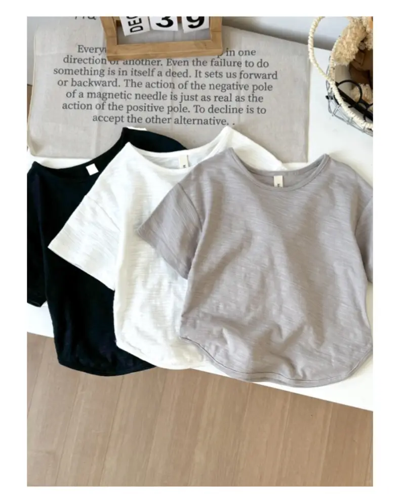 Boys Grey Cotton Round Neck T-Shirt 2025 Summer — feature 13