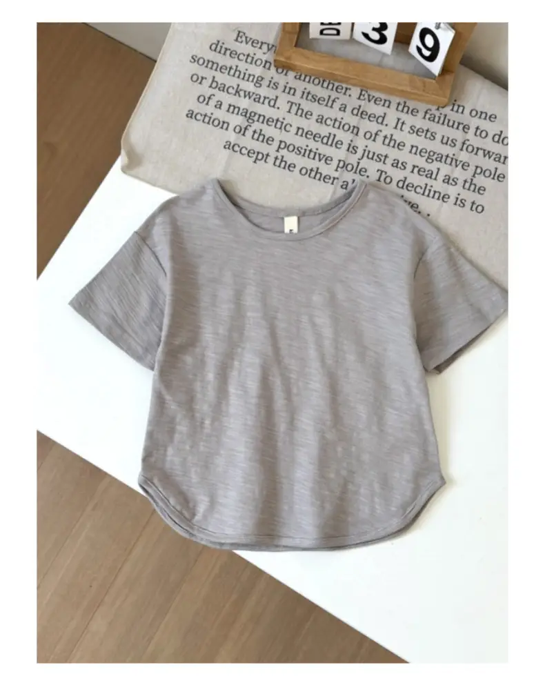 Boys Grey Cotton Round Neck T-Shirt 2025 Summer — feature 20