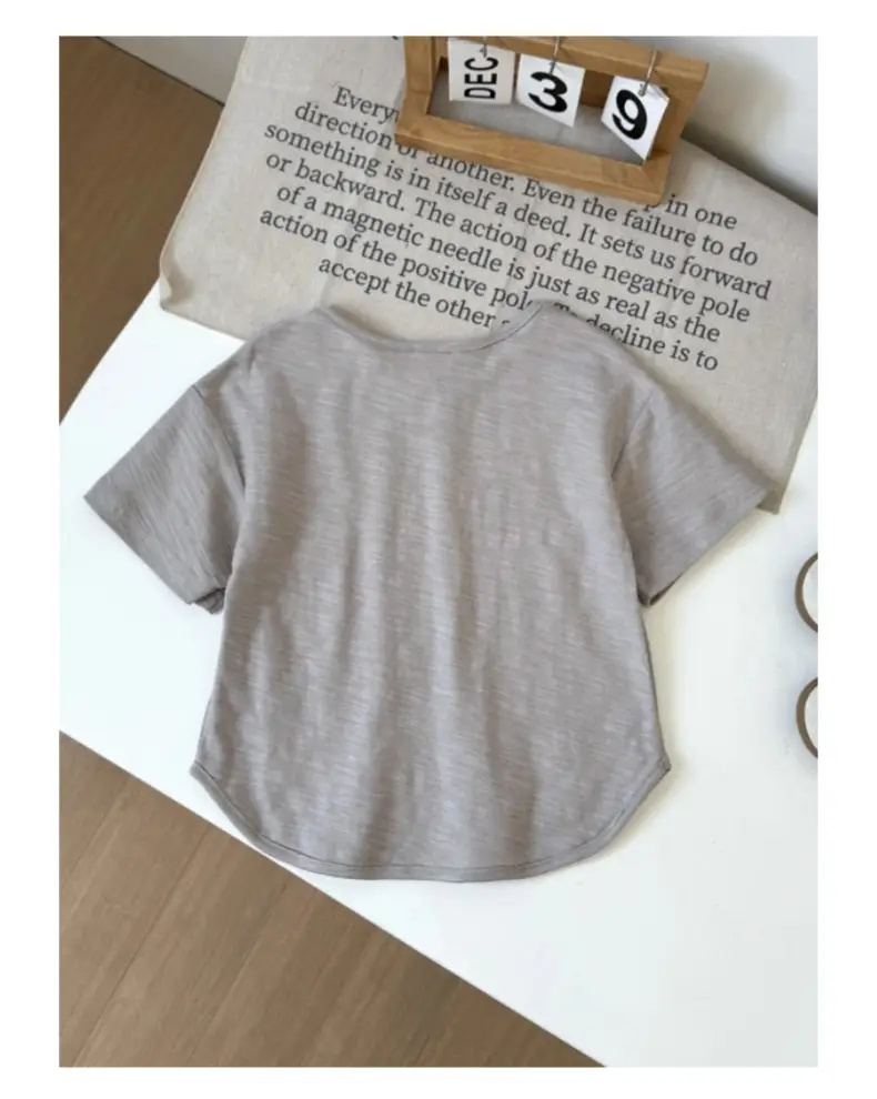 Boys Grey Cotton Round Neck T-Shirt 2025 Summer — feature 21