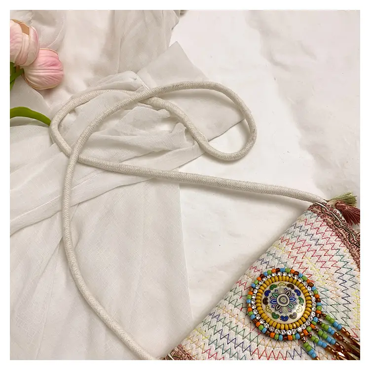 Women's Woven Tassel Crossbody Bag White Purple — feature 9