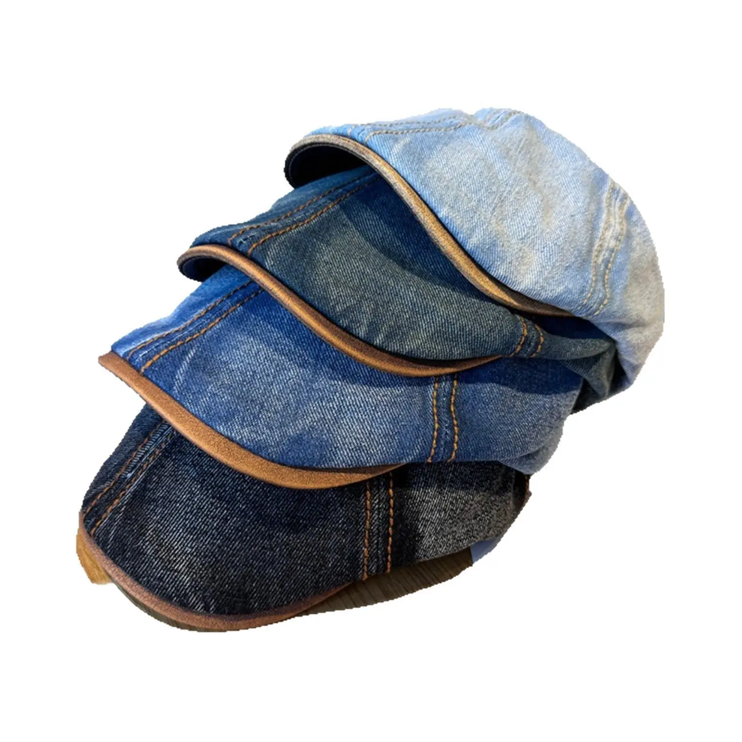 2025 New American Denim Retro Topstitched Leather Brim Forward Hat Women's Peaked Cap Beret Newsboy Hat Trendy Men - Image 10