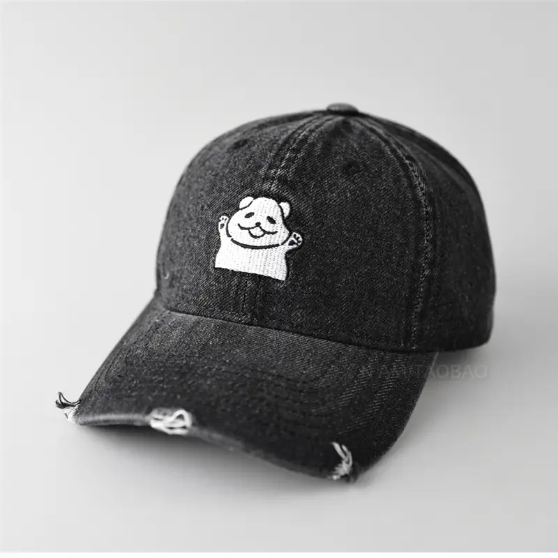 Women Denim Cap with Cute Bear Embroidery - Image 6